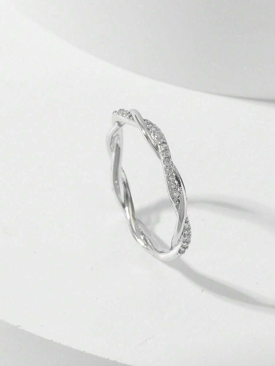 1pc Elegant Minimalist Teenage Ring Inlaid With Sparkling Cubic Zirconia, Silver-Plated Design Suitable For Daily Wear, Parties, Weddings And Special Occasions, Versatile Jewelry, Ideal Gift For Valentine's Day And Christmas - Multicolor - View 1