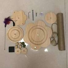 Cat Scratching Post, Indoor Cat Interactive Furniture Toy, 4-In-1 Wooden Cat Scratching Toy, 15.7" High Scratching Post With 2 Horizontal Cat Ball Tracks, Interactive Feather Toy And 2 Sisal Suspension Balls, Kitten Activity Center For Indoor Kittens And Adult Cats - Màu gỗ - Xem 11