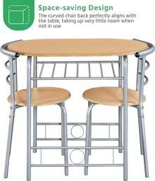 Modern 3 Piece Dining Table Chairs Set For Small Space Kitchen Breakfast Nook With Steel Legs Storage White Compact Dining Furniture - Natural - View 7