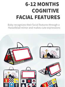 Newborn Foldable Cloth Book With Mirror, Infant Sensory Fabric Toy, Montessori Development Crawling Toy, Black And White Visual Stimulation Hanging Toy, Suitable For 0-18 Months Babies, Ideal Christmas/Birthday Gift For Baby Boys And Girls - Multicolor - View 8