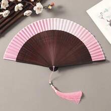 Chinese Bamboo Folding Fan Solid Color Handicraft Fans Elegant Handheld Fans Perform Props Wedding Party Home Decor - light green - 查看 2