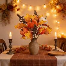 Autumn Harvest Festival Artificial Pumpkin & Maple Leaf Bouquet, Thanksgiving Fall Decor Ornament - Multicolor - View 3