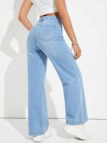 High-Waisted Wide-Leg Jeans, Ultra Comfortable For An Impeccable Everyday Look. - Pale Blue ZR113 - View 2