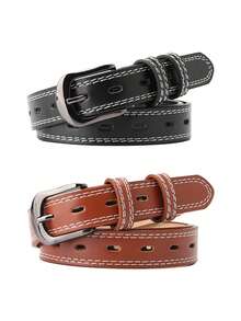 1/2pcs New Women's Hollowed Out Belt, Double Needle Decorative Belt, Fashionable Multifunctional Slim Fit Belt, Fashionable Slim Fit Belt, Adjustable Casual Hollowed Out Belt, Fashionable Full Set Women's Belt, Perfect Match With Jeans, Pants, Dresses And Daily Casual Wear - Multicolor - View 9
