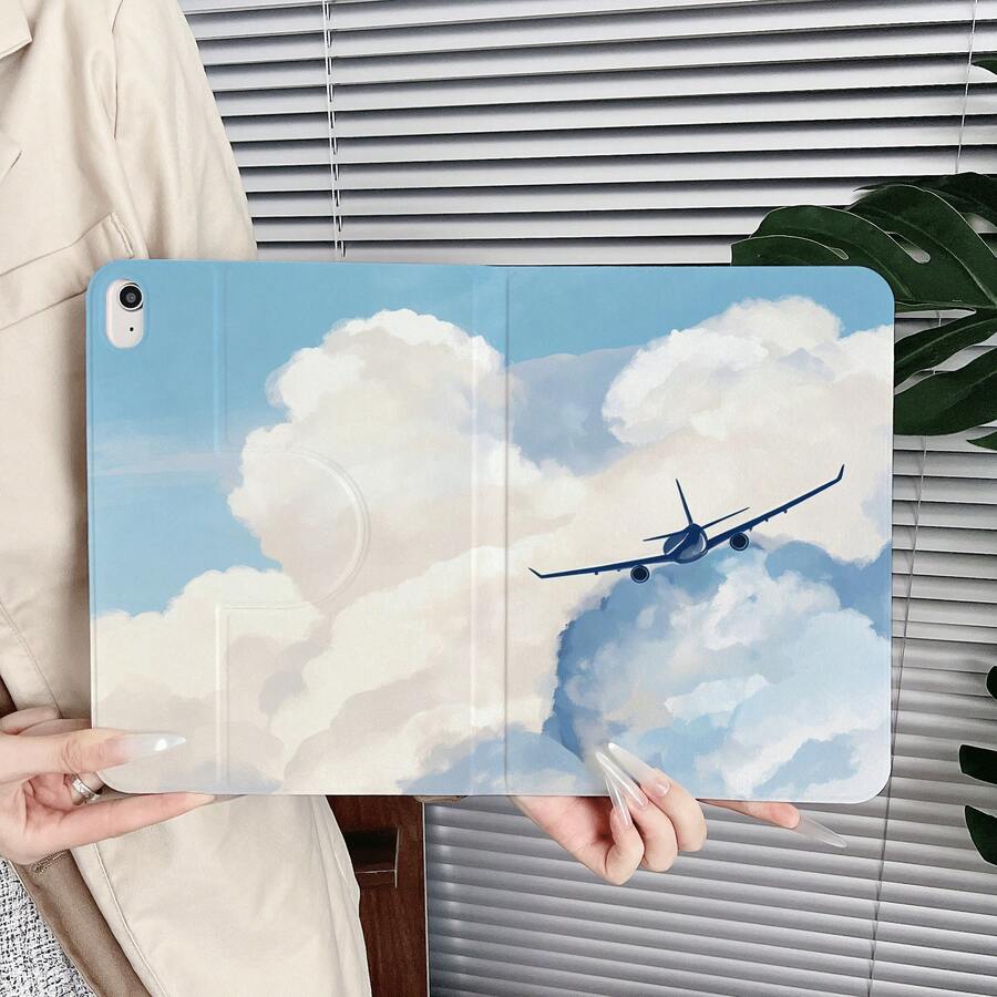 1个天空云朵飞机图案平板电脑保护套，带笔槽，兼容iPad 9.7/10.2/10.9英寸（第7/8/10代）、2022款第10代10.9英寸、iPad Air 2/4/5/11（M3 2025）/13（M3 2025）、iPad Pro 11、11（A16 2025）/Galaxy Tab S10+/S9/A9、华为MatePad - 彩色 - 查看 1