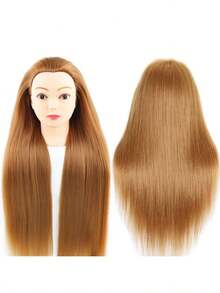 Mô hình đầu người để thực hành làm tóc, tóc dài thẳng màu nâu, có thể uốn, nhuộm, tết và tạo kiểu. Mô hình đầu người có giá đỡ. - Xem 4