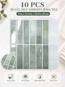 1/10/30/50pcs 3D Imitation Handmade Tile Stickers, Self-Adhesive Kitchen Backsplash, Waterproof Anti-Fouling Tile Stickers, Suitable For Bathroom, Kitchen, Bar, RV, Home Decor - Mint Green - View 11