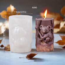3D動物香氛蠟燭模具 逼真樹懶 DIY創意松鼠矽膠模具，適用石膏裝飾 - 白色 - 查看 3