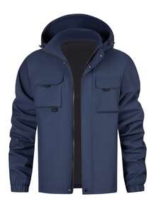 1 buah Jaket Pria, Biru Tua, Banyak Saku, Berkerudung, Tahan Angin, Desain Tali Serut yang Dapat Diatur, Kain Tenun Tahan Lama, Tahan Kerut, Gaya Kasual Bisnis, Cocok untuk Perjalanan, Aktivitas Luar Ruangan, dan Pakaian Santai - Navy Blue - View 7