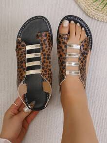 2026 Summer Leopard Print Flip Flops For Women, Retro Flat Roman Sandals Outdoor Thong Sandals - Multicolor - View 5