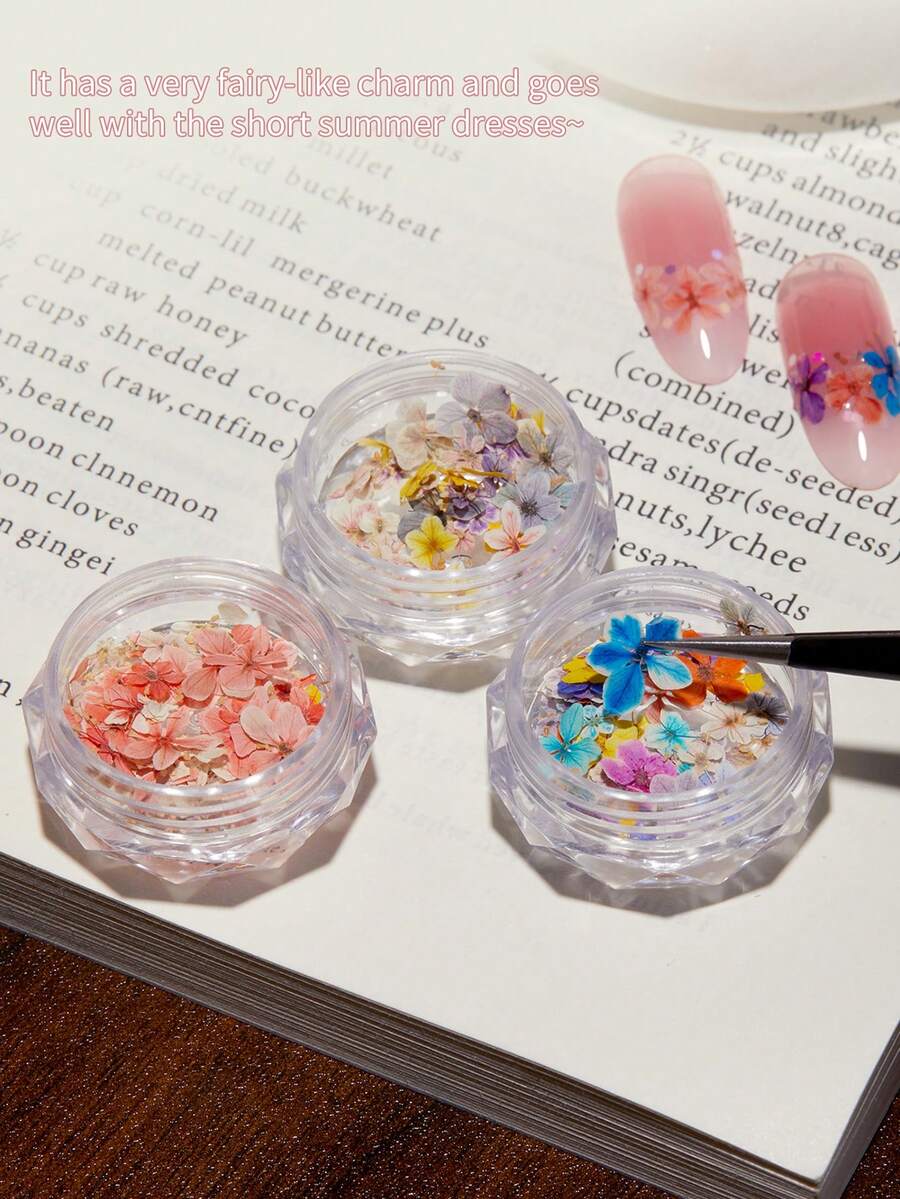 Adesivos de Arte de Unhas com Flores Secas de Jardim Primavera/Verão, Adesivos de Arte de Unhas com Flores Secas Reais, Decoração de Unhas DIY, Encantos de Unhas