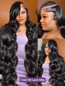 34 Inch Body Wave Lace Front Wigs Human Hair 250% Density Glueless Human Hair Wig Nature Black Lace Front Wigs Human Hair 13x6 HD Transparent Body Wave Lace Frontal Wigs Human Hair Pre Plucked Human Hair Wigs For Women - Natural Black - 查看 5