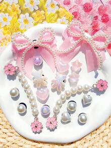 18pcs Colorful Shoe Accessories (Pearl Butterfly, Teddy Bear, Heart, Star, Flower) Cute & Sweet, Suitable For Spring/Summer Women's Shoes, Sandals, Slippers, Beach Shoes, Garden Shoes, DIY Decorative Accessories, Ideal Fashion Item, Holiday/Birthday/Party Gift, Pink 15pcs Beige - Multicolor - View 3