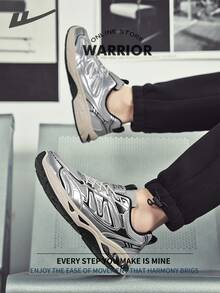 Warrior 男士舒適街頭風厚底鞋 春夏款 舒適慢跑鞋 低調簡約休閒運動鞋 全年適用 耐磨 全天穿著 訓練運動鞋 - 淺灰/銀 - 查看 9