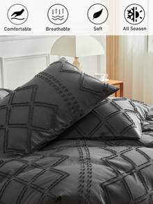 1pc Cutout Diamond Geometric Pattern Jacquard Pillowcase, Bohemian Vintage Style Polyester Decorative Throw Pillow Cover, Suitable For All Seasons, Home Decor Cushion Cover, Machine Washable, Pillow Insert Not Included - Grey - View 2