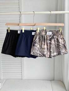Set de 3 shorts casuales con estampado de lunares, estampado de leopardo claro y estampado de leopardo marrón oscuro, de tela tejida, adecuados para uso diario, set de shorts con estampado de camuflaje, adecuados para el uso diario, citas, fiestas, otoño/invierno/verano, Navidad, Año Nuevo, Acción de Gracias, fiestas, bodas, playa, ceremonias de graduación, moda, elegante, casual, salidas, citas, reservas, viajes, brillante, Día de San Valentín, elegante, vacaciones, casual, Y2K, salidas, ceremonias de graduación y otras ocasiones. - Azul marino - Ver 6