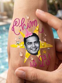 Pegatinas de tatuaje temporal con foto personalizada, diseño de retrato de dibujos animados personalizado para graduación, decoración corporal de estilo de celebración divertida para fiesta y ceremonia de graduación, calcomanía de tatuaje con nombre personalizado, regalo único, favor personalizable con foto para amigos, compañeros de clase, familia en temporada de graduación - Albaricoque - Ver 2