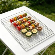 Bộ 1/2 giá nướng bằng thép không gỉ, giá nướng BBQ chống trượt, lưới kim loại thích hợp cho nướng lò, nướng vỉ, làm nguội bánh, vừa với khay nướng cỡ nửa tấm, có thể rửa bằng máy rửa chén. - Một kích cỡ phù hợp cho tất cả - Xem 12