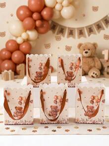 6 túi quà hình gấu bông mini có tay cầm, thích hợp làm quà tặng tiệc mừng em bé chào đời, quà cảm ơn cho tiệc sơ sinh, túi đựng kẹo cho tiệc sơ sinh, trang trí tiệc mừng em bé chào đời, trang trí bàn làm việc, trang trí tiệc tiết lộ giới tính, đồ dùng tiệc sinh nhật, quà tặng tiệc, bao bì quà sinh nhật chủ đề gấu bông, trang trí tiệc gấu bông. - Gấu nâu - Xem 5