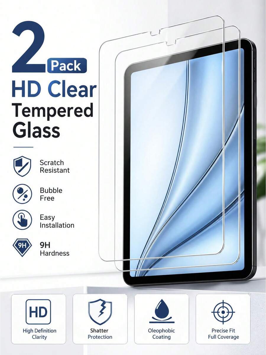 BOLLYMORE Full Coverage Bubble-Free Tablet Screen Protector, 2pcs Ultra-Clear Anti-Oil Film, Suitable For IPad 10th Gen, 11th Gen, Mini 5/6, Air Series Tablets Daily Use