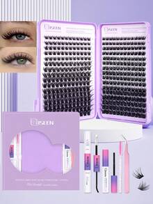 Bộ 384 sợi mi giả, tự nối mi tại nhà, mềm mại và tự nhiên, bao gồm keo dán mi, dung dịch tẩy keo, nhíp, cọ, thích hợp để nối mi tại nhà. - Màu tím - Xem 2