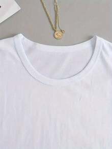 Soft 100% Cotton T-Shirt With A  Creative Print For Women, Suitable For Spring And Summer, Casual Short-Sleeved T-Shirt For Women, Comfortable, Stylish And Fashionable, Loose Round Neck Blouse For Women, 100% Breathable Cotton T-Shirt, Matches Everything. - 白色 - 查看 3