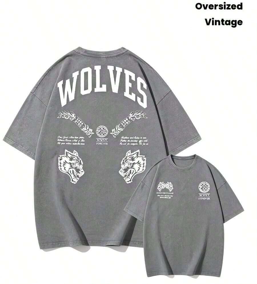 2026 Darc Wolf Costume Retro Washed Men's T-Shirt Cotton 3D Design Loose-Fitting Summer Gym T-Shirt Perfect For Fitness Weight Training Casual Easy-Going Whitetops Valentine Outfit Mardigras Summertops Gift For Women Elegant Outfit Fairycore - Xám - Xem 1