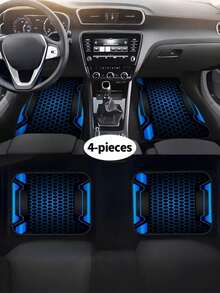 4pcs Car Floor Mat Set, 2D Creative Pattern Print With Tech Style Border, Non-Slip Polyester Material Front And Rear Seat Universal Car Floor Mat Liners, Suitable For Sedan SUV Interior Accessories - A - View 1