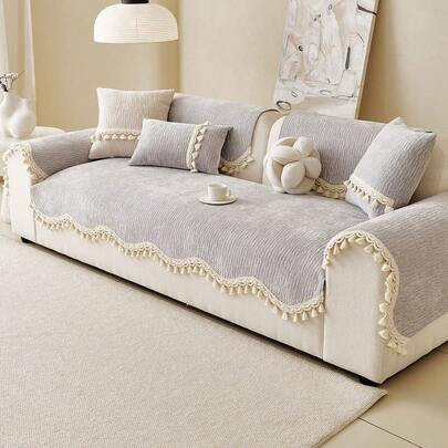 1 PC Pet Friendly Chenille Sofa Cover, Non-Slip Washable Couch Slipcover, Scratch Resistant Soft Furniture Protector For Living Room, L-Shaped, Loveseat, 3-Seater, 4-Seater Sofas And Sectional Couches (Sold Separately)