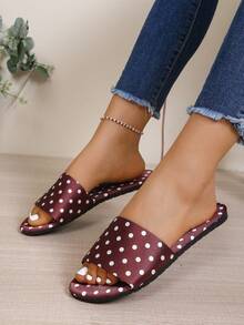 Sandalias planas negras de punta redonda con estampado retro de una correa, antideslizantes para mujeres - Morado - Ver 4