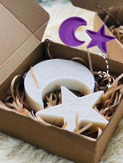 1PC Embossed Moon / Star Scented Candle Mold, Creative DIY Silicone Mold For Star Moon Ornaments, Home Decor / Gifts Ornament Epoxy Resin Mold, Casting Molds For Handcrafted Goods, Artistic Decoration Plaster Mould