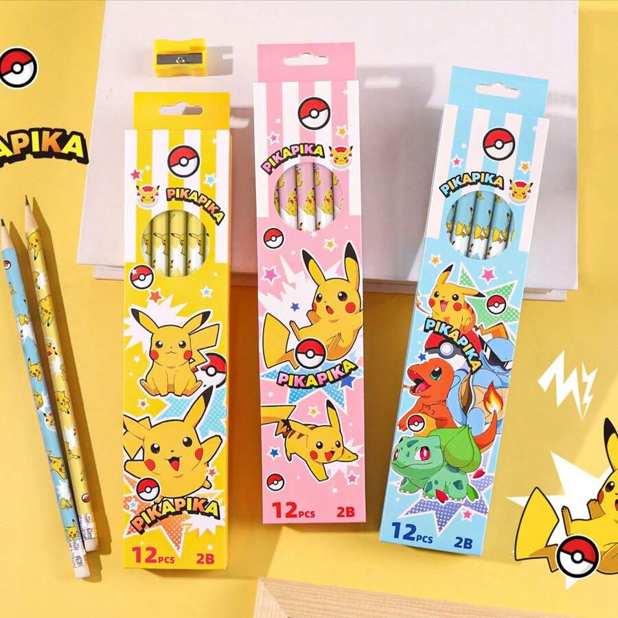 pokemon 12支装全新三角铅笔套装，创意宝可梦图案，高性价比卡通可爱少女心，适合学生、学习用品、礼品和文具。 - 彩色 - 查看 1