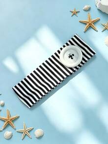 1pc Women's Elegant Sweet Striped Button Print Elastic Fabric Sports Headband, Suitable For Daily Wear, Fitness, Running, Yoga, Sweat-Absorbing Hair Band Headscarf, Fashion Hair Accessory, Bohemian Style Hair Decoration, Elegant (Printing Process, Slight Color Difference Is Normal) Sport Sweatband - Button Stripes - View 11