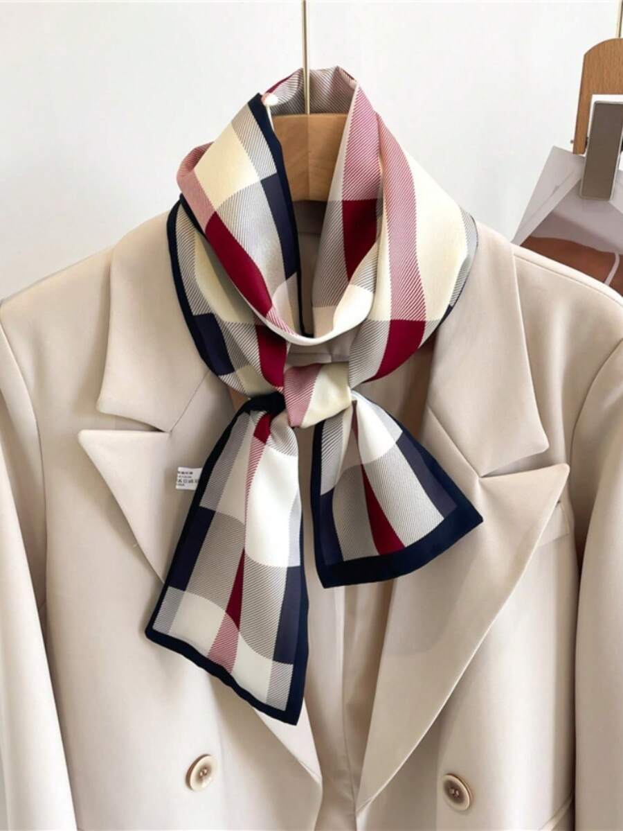 1pc Women's Printed Versatile Polyester Scarf, Fashion Neckerchief - White - View 1