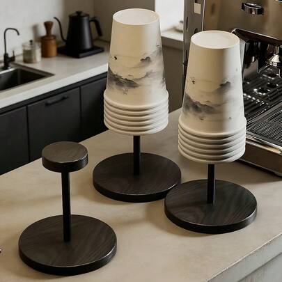 Creative Wooden Cup Holder, Suitable For Storing Disposable Paper Cups On Counters And Desktops, Can Also Hold Outdoor Utensils, Serves As A Commercial Surface Organizer And Outdoor Cutlery Storage Rack