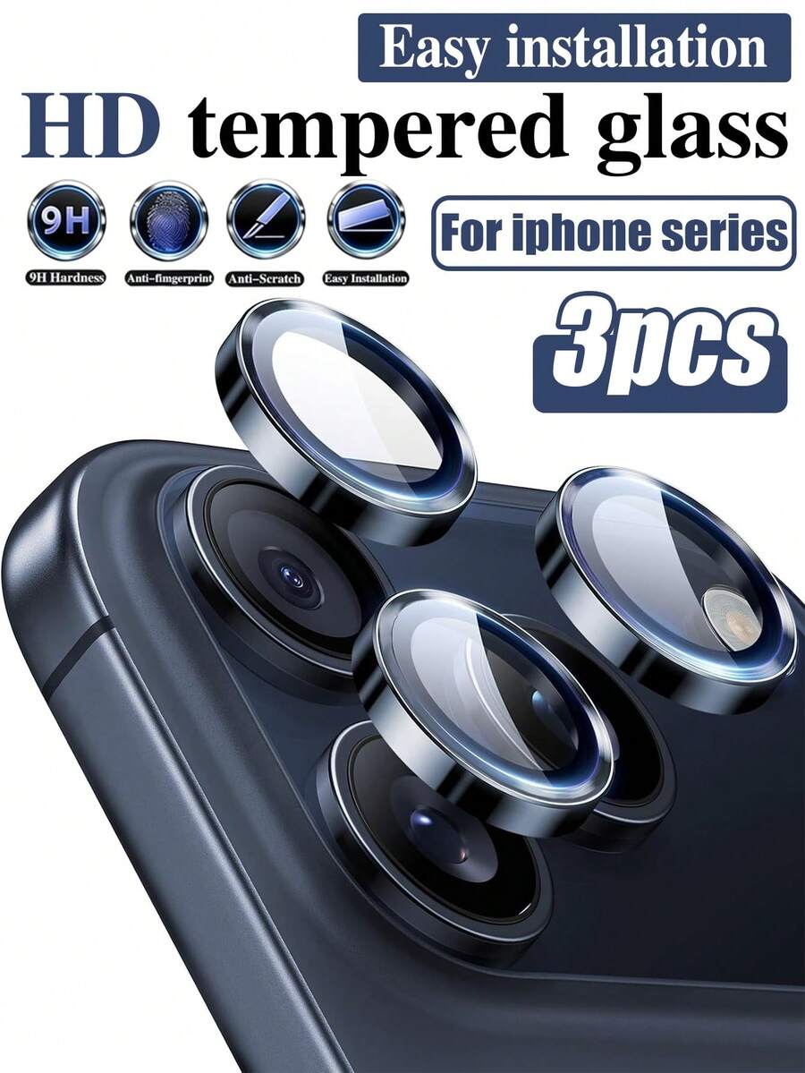 Bộ 3 miếng dán bảo vệ ống kính camera cho iPhone 17 Pro Max/17Pro/16 Pro Max/16 Pro/15 Pro Max/15 Pro/14 Pro Max/14 Pro/13/12/11, miếng dán bảo vệ ống kính riêng biệt siêu bền HD, kính cường lực siêu mỏng, khôi phục chất lượng chụp ảnh ban đầu, các đường cắt chính xác, dễ dàng lắp đặt, phong cách tối giản thời trang, nâng cao vẻ ngoài tổng thể, phụ kiện điện thoại, phù hợp với ốp lưng điện thoại, món quà tuyệt vời cho gia đình và bạn bè. - Màu xanh hải quân - Xem 1