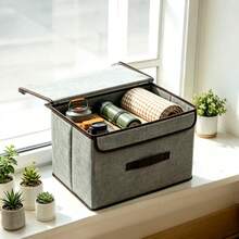 1pc High-Grade Foldable Fabric Storage Box, Dustproof Wardrobe Organizer Box, Large Capacity Linen Storage Container With Lid, Bedroom Home Use Space Saver For Clothes & Toys - Light Grey - View 5