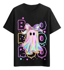 Neon Bright Cat T-Shirts With Bow - White - View 6