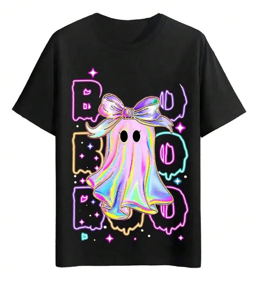 Neon Bright Cat T-Shirts With Bow - Black - View 1