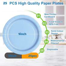25/50pcs Light Blue Disposable Paper Plates, Disposable Dinner Plates, Party Plates Cake Dessert Plates, Tableware Set Supplies, Suitable For Baby Shower Wedding Engagement Daily Dining Birthday Holiday Picnic Graduation - Blue - View 14