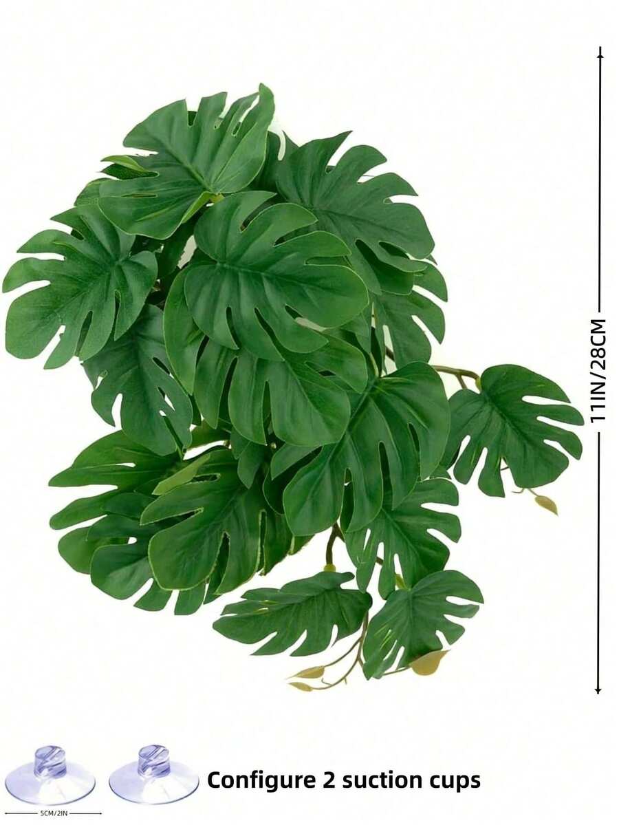 2株爬行动物仿真植物，吸盘式玻璃缸植物，两栖动物缸躲藏悬挂植物，宠物繁殖箱栖息地植物，热带雨林植物，适用于蜥蜴、睫角守宫、鬃狮蜥、蛇类，家居装饰，鱼缸装饰 - 彩色 - 查看 1