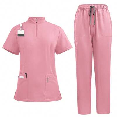 Stand-Up Collar Zippered Scrub Suit Nurse Uniform Workwear Set Doctors And Nurses, Men's And Women's Nurse Workwear