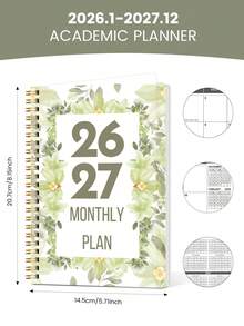 Planificador mensual A5 2026-2027, 1 pieza Planificador semanal y diario minimalista de 24 meses, calendario organizador para productividad, suministros para el hogar, la escuela y la oficina, regalos para adultos, regalos para maestros, regalos del Día de la Madre - verde - Ver 4