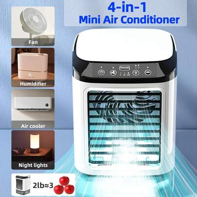 Summer 4-In-1 Portable USB Air Conditioner Humidifier With Cooling Fan, Personal Desktop Evaporative Cooler Humidifying Misting, With Ambient Light, 3-Speed Adjustment - Perfect For Home, Outdoors, RVs, Dormitories, And Offices.