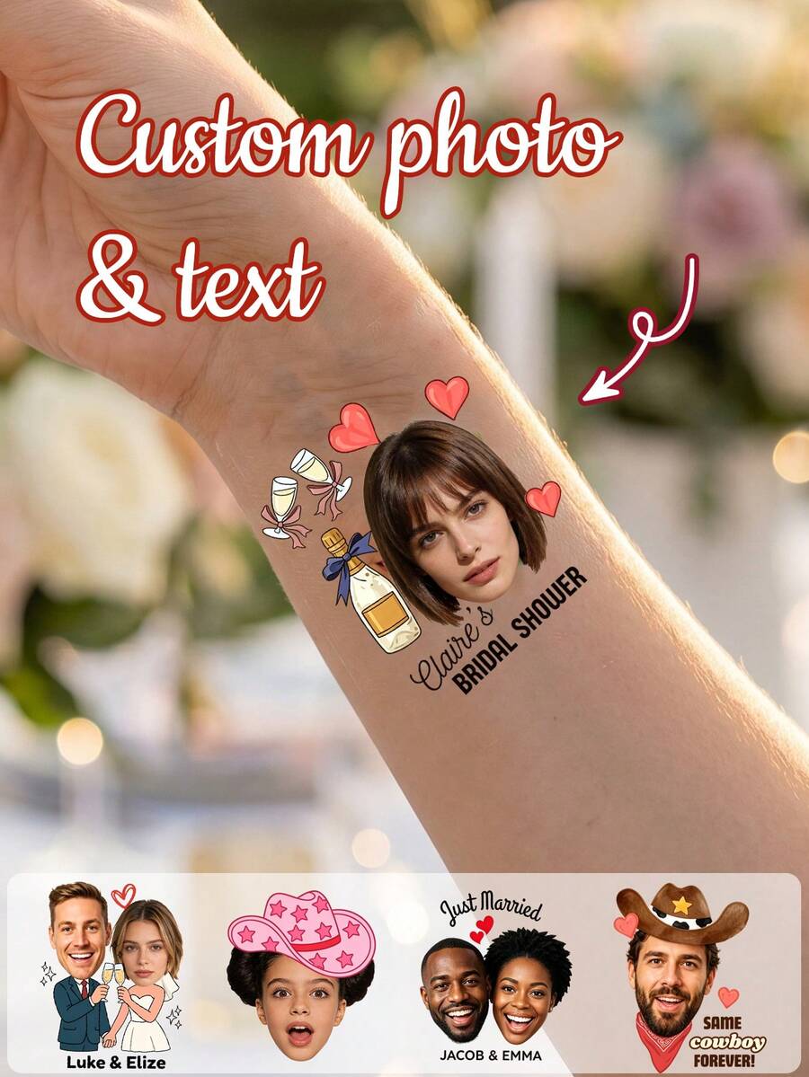 Custom Photo Temporary Tattoo Stickers, Personalized Graduation Cartoon Portrait Design, Fun Celebration Style Body Decor For Graduation Party Ceremony, Customized Name Tattoo Decal Unique Keepsake Gift, Customizable Picture Favor For Friends Classmates Family Graduation Season - Brown - View 1