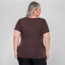Set Of 2 Women's Basic Comfortable Short-Sleeve Square Neck Plus Size Blouses - Black-brown - View 4