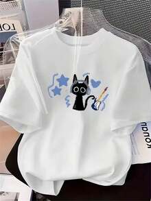1 pieza de camisetas de alta calidad para mujer que se están vendiendo bien - Camisetas deportivas casuales, de cuello redondo y manga corta, hechas de tela absorbente de sudor con un corte transpirable y holgado, combinadas con diseños estampados, adecuadas para deportes, ocio diario y diversas ocasiones. Tops de Mujer de Alta Calidad. 180g 100% Algodón - Blanco - Ver 6