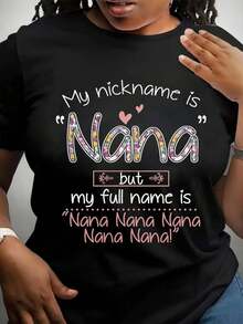 Women's 'Nana' Floral Print T-Shirt | 100% Oversized Top | Casual Short Sleeve Crew Neck Tee | Comfortable Fit For Multiple Seasons | Machine Washable | Playful Heart And Flower Design, Fun Graphic Tee | Women's Crew Neck Tee - Black - View 7