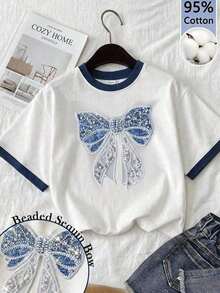 Camiseta ajustada de mujer con cuello redondo casual, estampado retro de cóctel en inglés, adecuada para verano, aeropuerto y uso diario - Multicolor - Ver 12