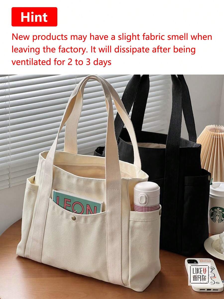 1 pieza Bolso de lona de gran capacidad, bolso de hombro versátil y de alta calidad para el trabajo, salidas, estudiantes - Multicolor - Ver 1